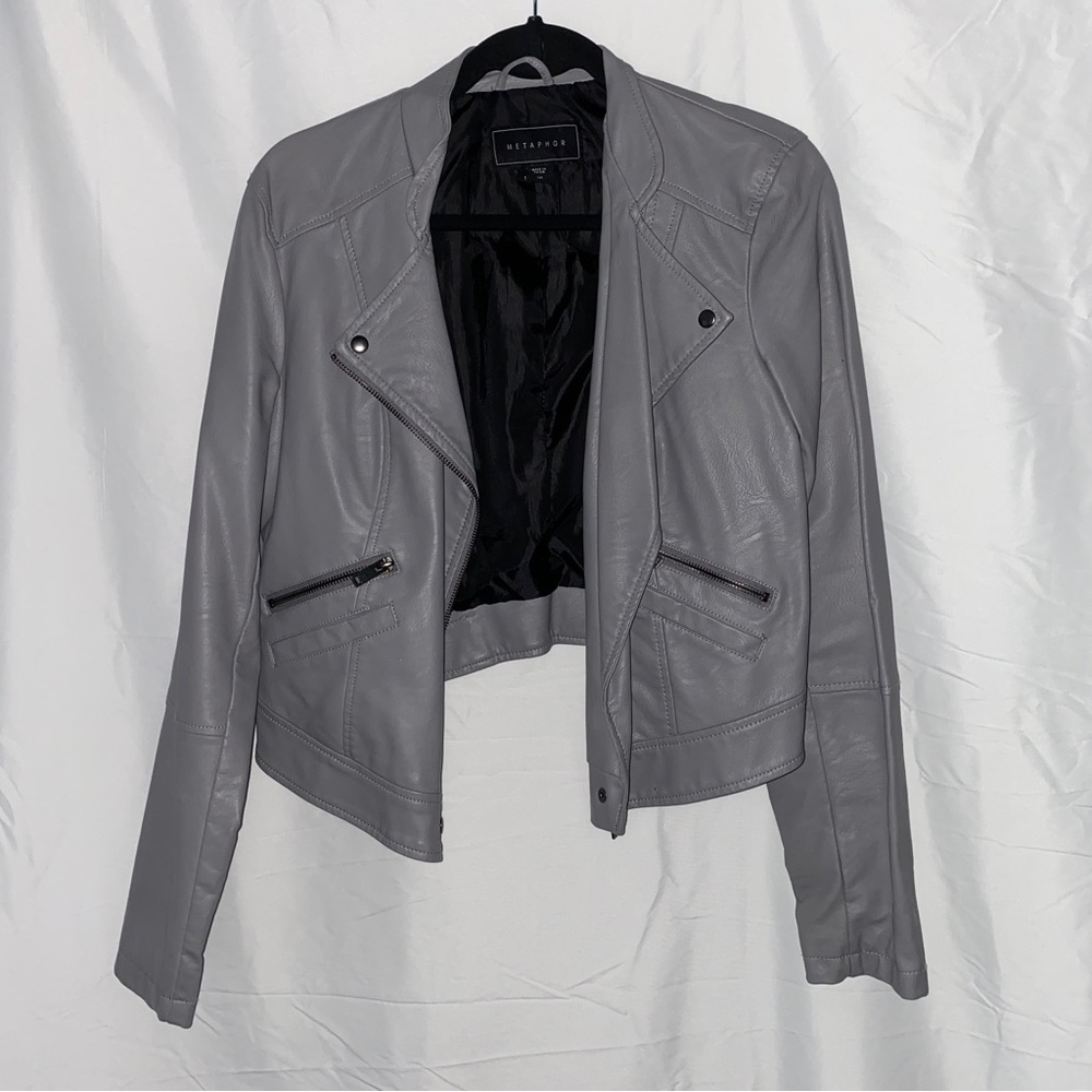 Metaphor Gray Faux Leather Jacket Size Small